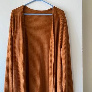 Burnt orange waffle knit duster cardigan
